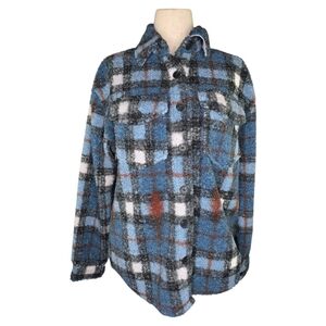 B.A.B.E. Blue Plaid Boucle Fleece Button-Up Shacket Jacket Size M